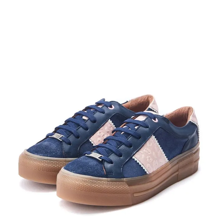 Platform Trainers Women Moda In Pelle Amande Navy Leather