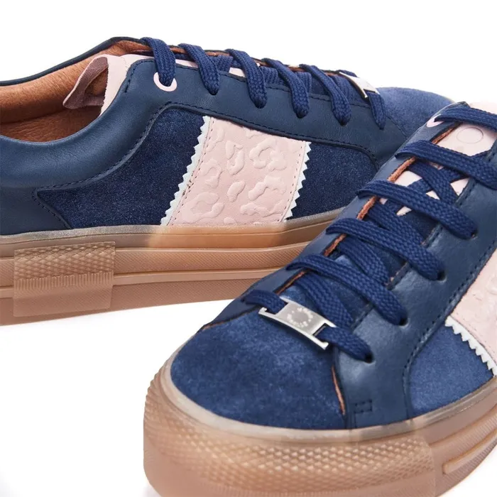 Platform Trainers Women Moda In Pelle Amande Navy Leather