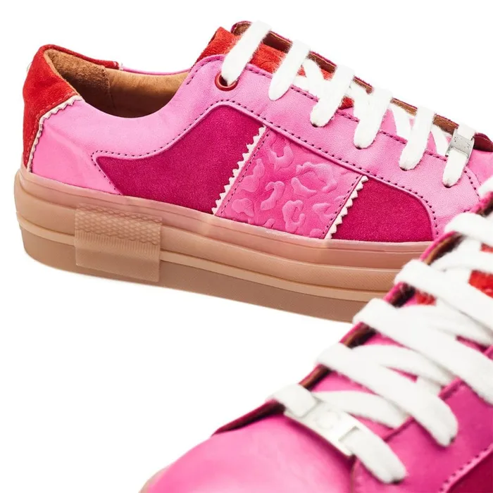 Platform Trainers Women Moda In Pelle Amande Pink Leather