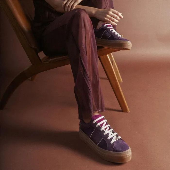 Platform Trainers Women Moda In Pelle Amande Purple Suede