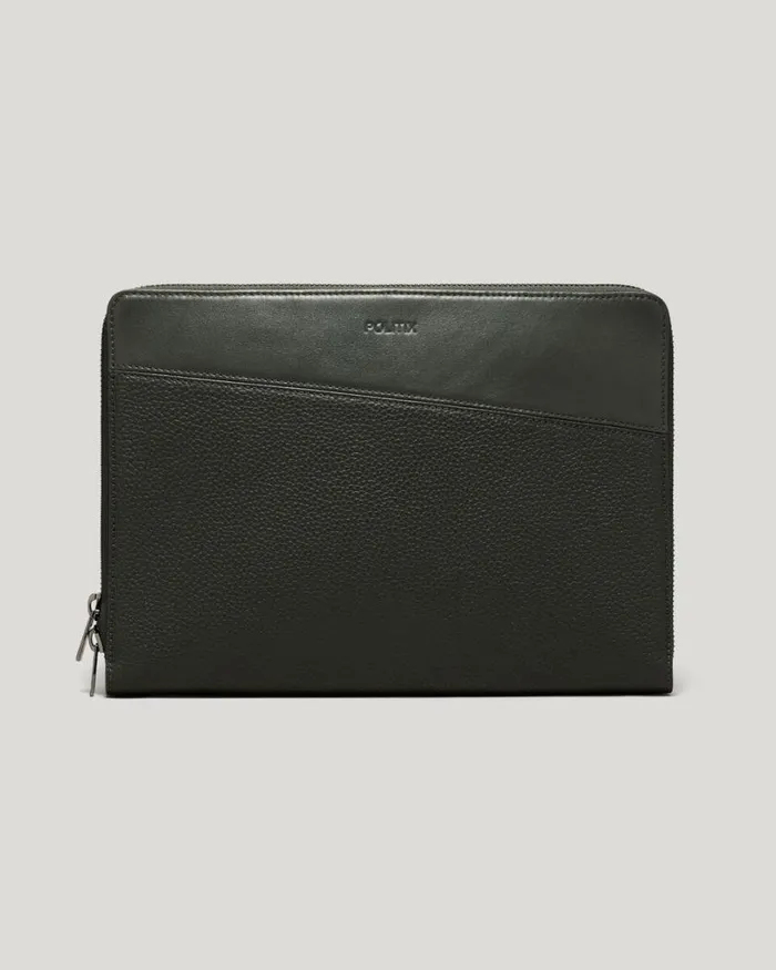 Politix Bags Men Leather Laptop Pouch Dark Khaki