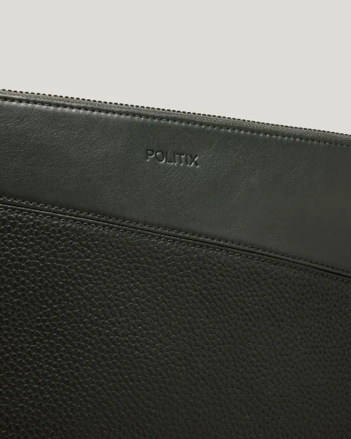 Politix Bags Men Leather Laptop Pouch Dark Khaki