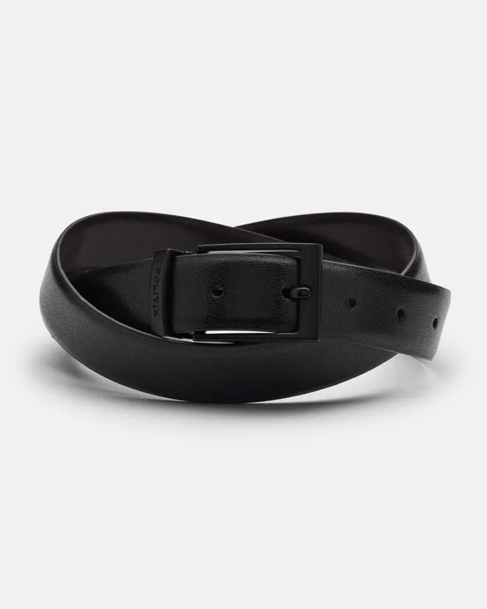 Politix Belts Men Pebble Grain Leather Dress Belt With Pin Buckle Blackbrown