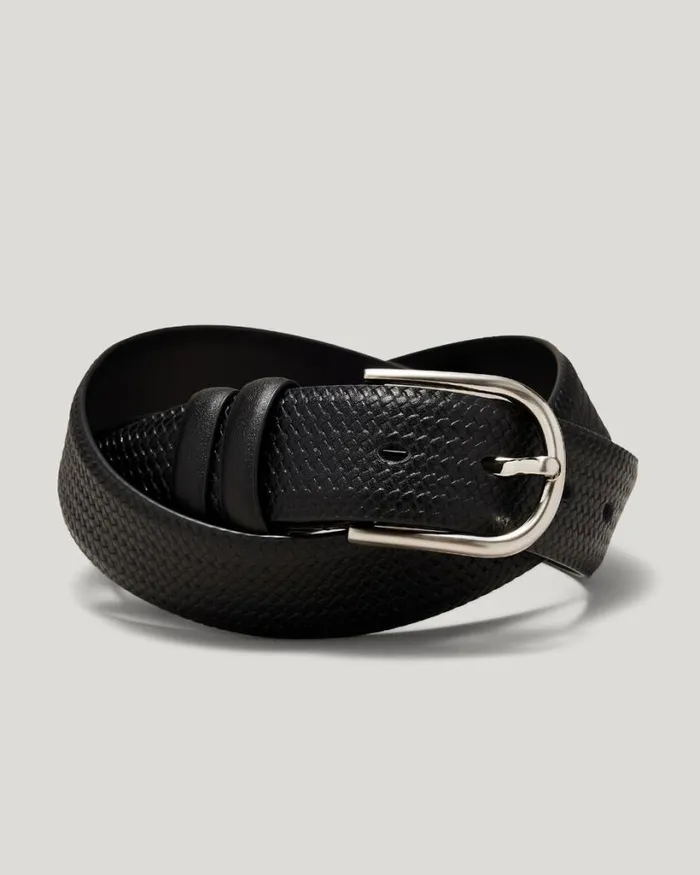 Politix Belts Men Textured Leather Belt Black