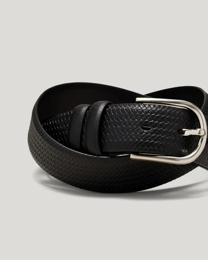 Politix Belts Men Textured Leather Belt Black