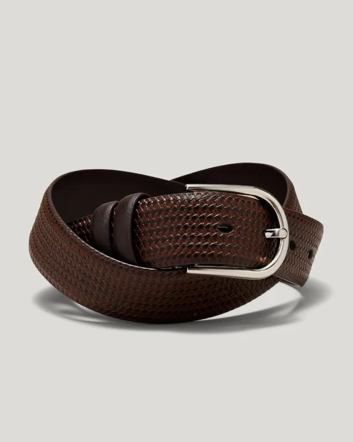 Politix Belts Men Textured Leather Belt Brown