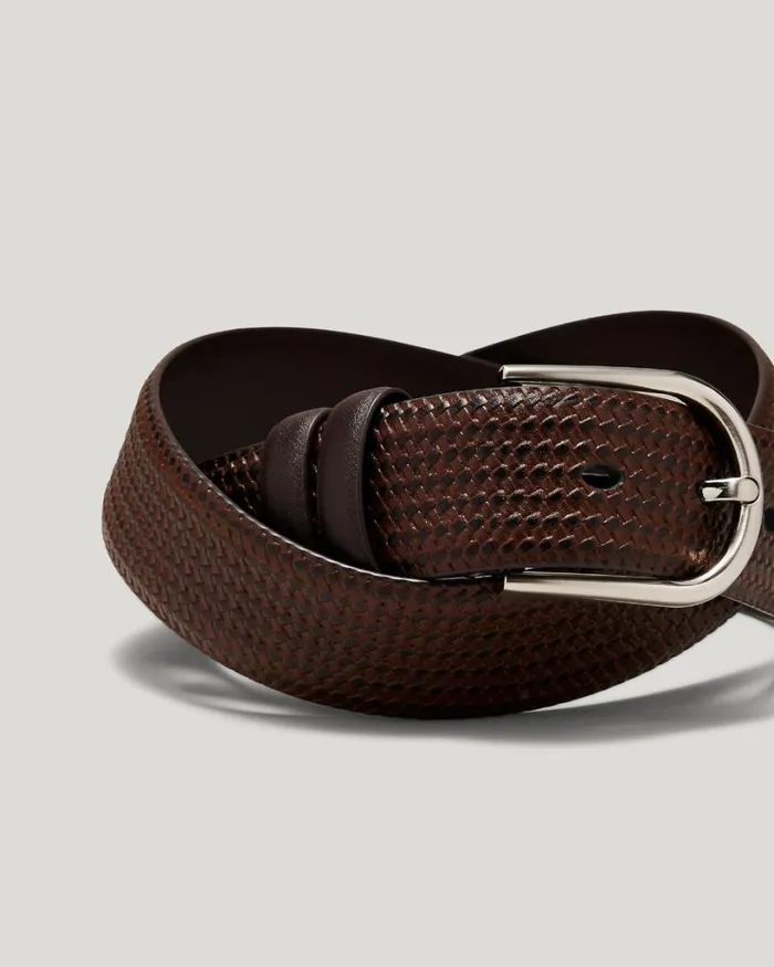 Politix Belts Men Textured Leather Belt Brown