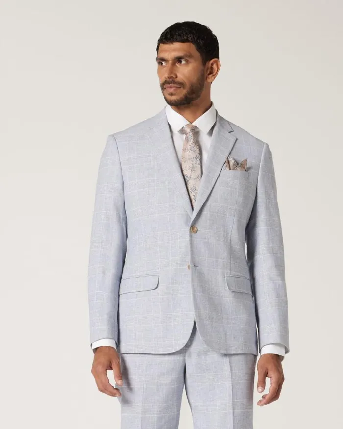 Politix Blazers Men Slim Stretch Check Tailored Jacket Blue Check