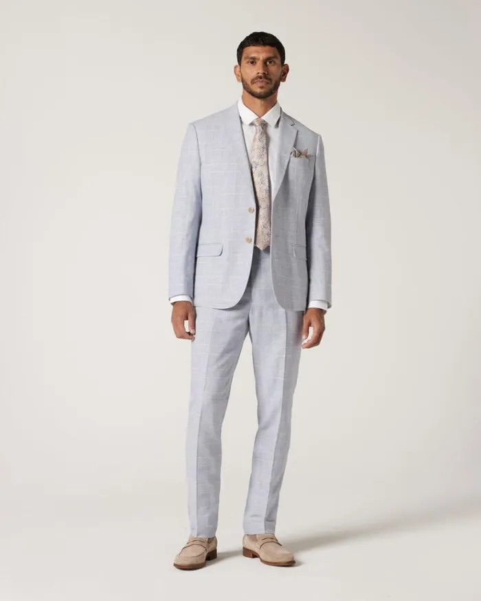 Politix Blazers Men Slim Stretch Check Tailored Jacket Blue Check