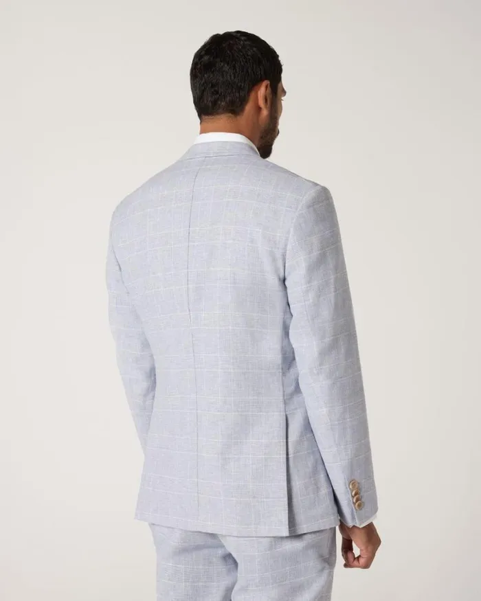 Politix Blazers Men Slim Stretch Check Tailored Jacket Blue Check