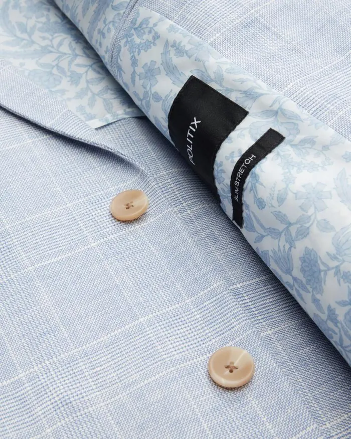 Politix Blazers Men Slim Stretch Check Tailored Jacket Blue Check