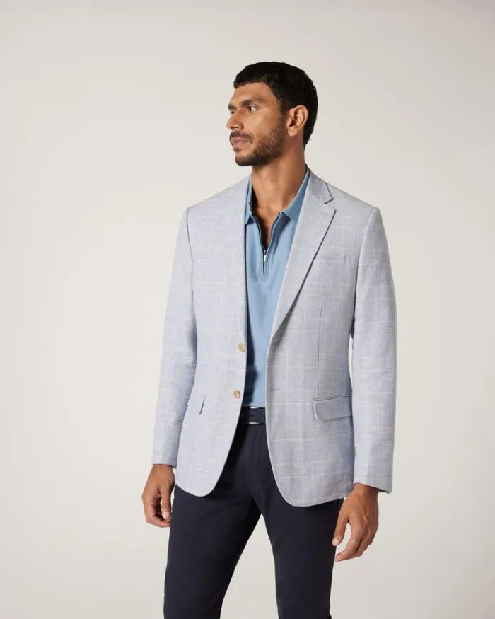 Politix Blazers Men Slim Stretch Check Tailored Jacket Blue Check