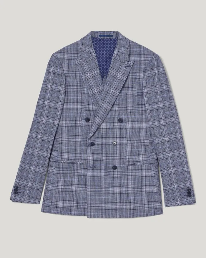 Politix Blazers Men Slim Stretch Double Breasted Tailored Jacket Blue Check