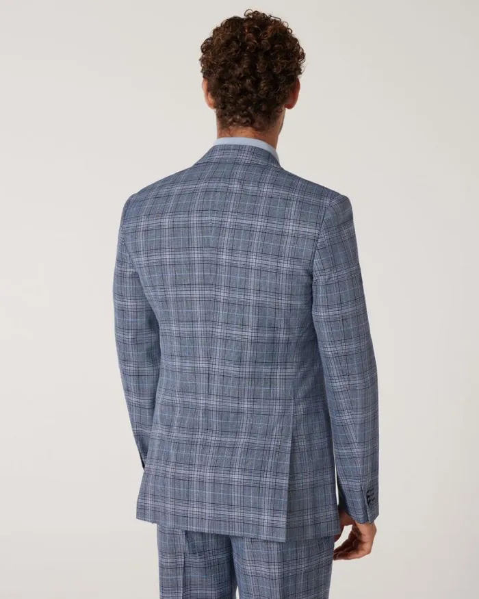 Politix Blazers Men Slim Stretch Double Breasted Tailored Jacket Blue Check