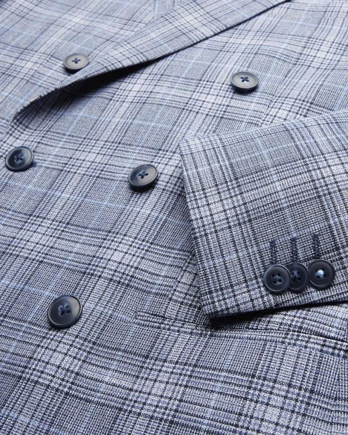 Politix Blazers Men Slim Stretch Double Breasted Tailored Jacket Blue Check
