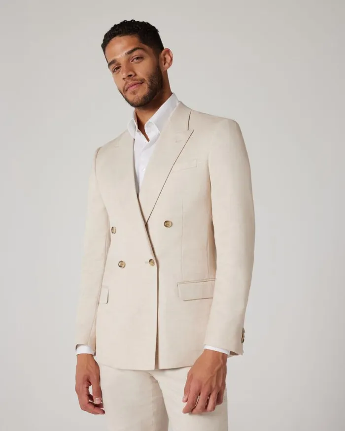 Politix Blazers Men Slim Stretch Double Breasted Tailored Jacket Natural