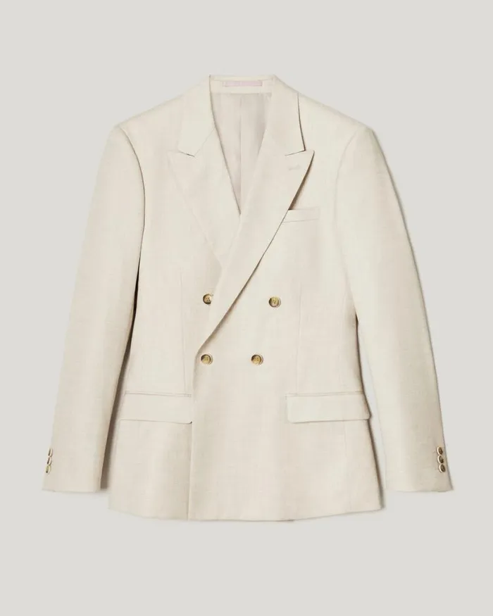 Politix Blazers Men Slim Stretch Double Breasted Tailored Jacket Natural