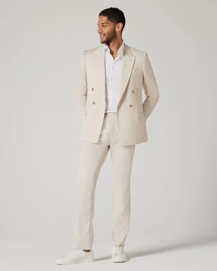 Politix Blazers Men Slim Stretch Double Breasted Tailored Jacket Natural