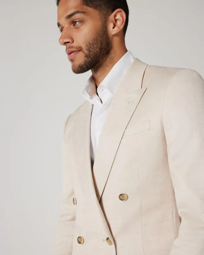 Politix Blazers Men Slim Stretch Double Breasted Tailored Jacket Natural