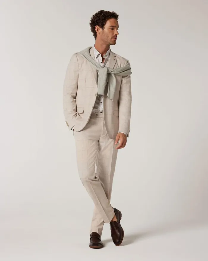 Politix Blazers Men Slim Stretch Prince Of Wales Lightweight Tailored Jacket Natural Check