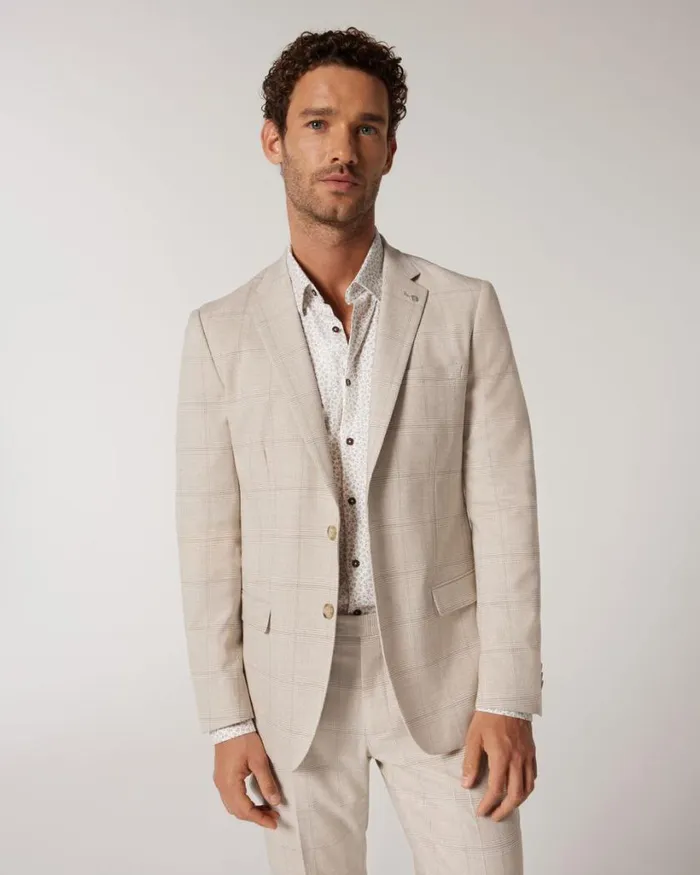 Politix Blazers Men Slim Stretch Prince Of Wales Lightweight Tailored Jacket Natural Check