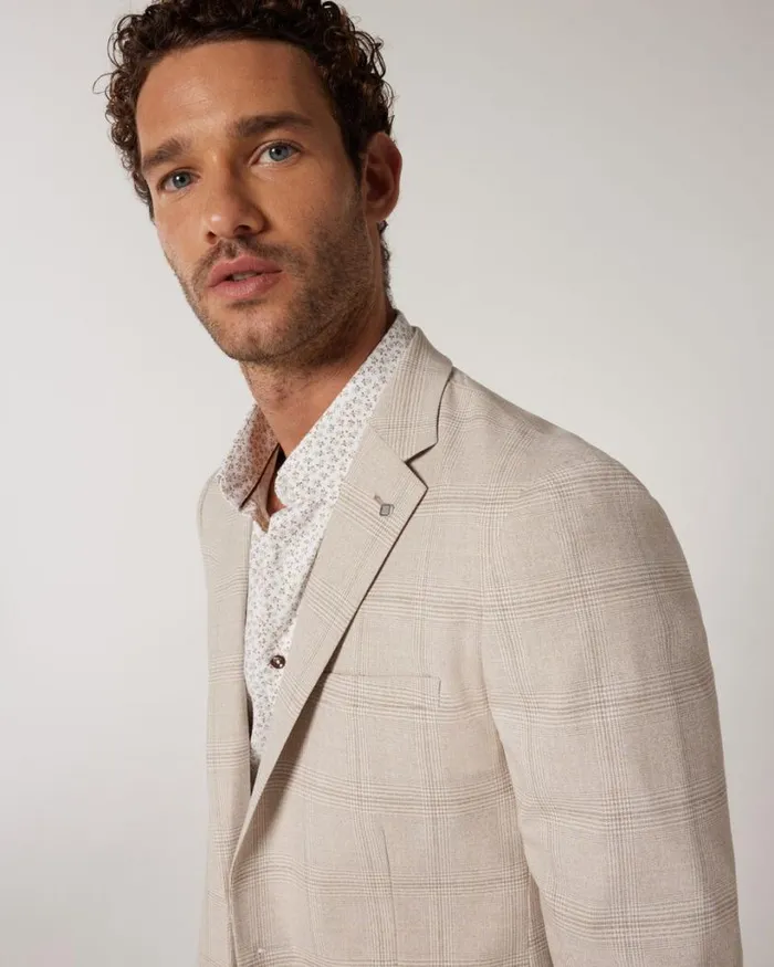Politix Blazers Men Slim Stretch Prince Of Wales Lightweight Tailored Jacket Natural Check