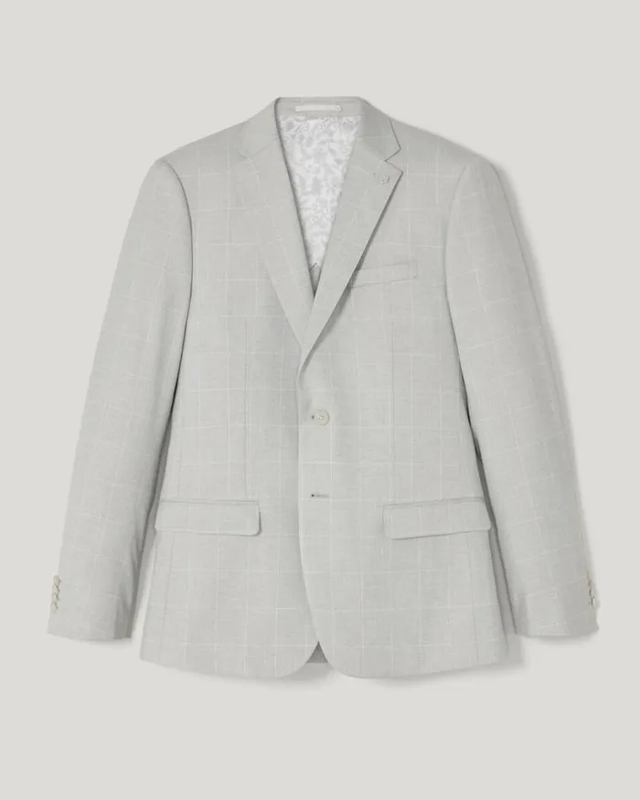 Politix Blazers Men Slim Stretch Windowpane Check Tailored Jacket Grey Check