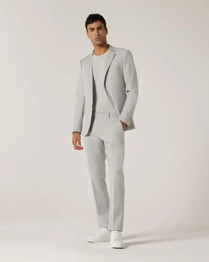 Politix Blazers Men Slim Stretch Windowpane Check Tailored Jacket Grey Check
