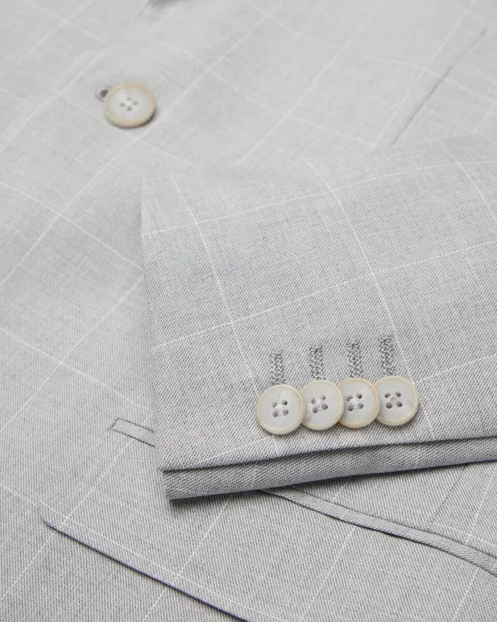 Politix Blazers Men Slim Stretch Windowpane Check Tailored Jacket Grey Check