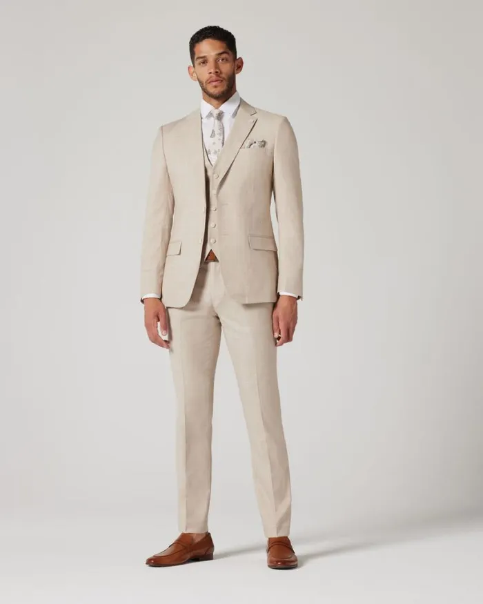 Politix Blazers Men Slim Stretch Windowpane Check Tailored Jacket Natural Windowpane