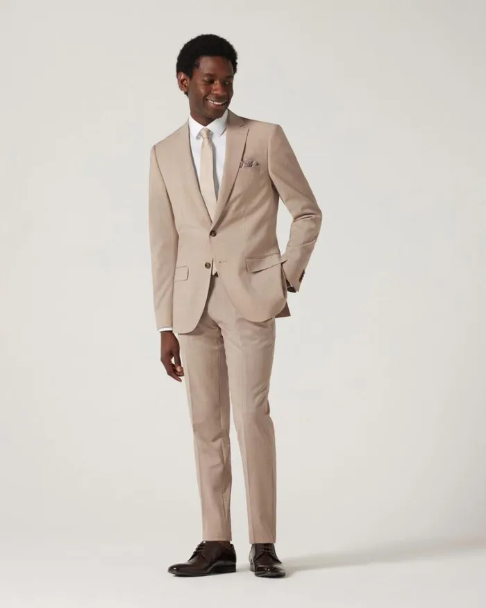 Politix Blazers Men Slim Stretch Wool Blend Tailored Jacket Light Tan