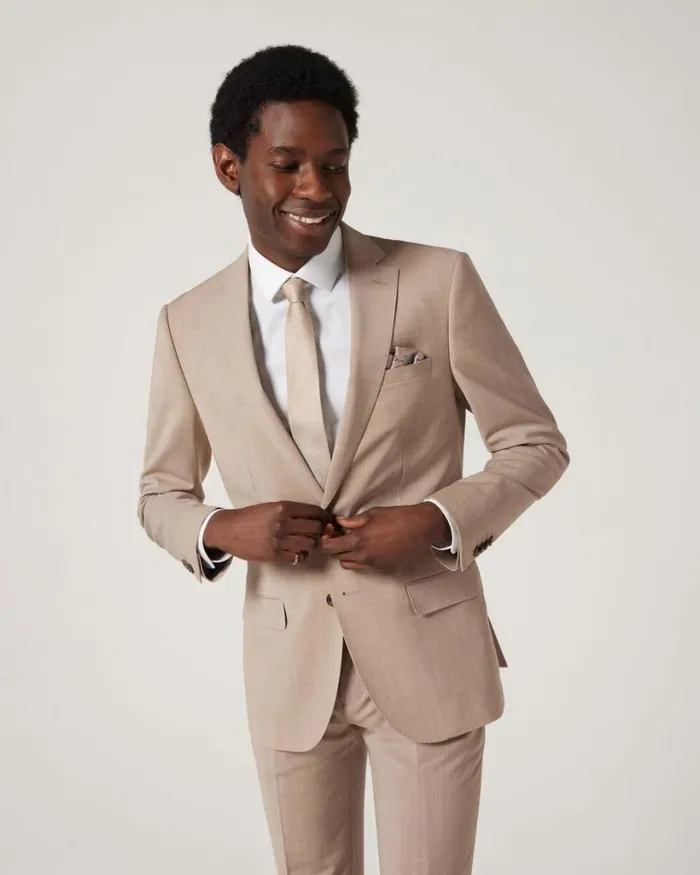 Politix Blazers Men Slim Stretch Wool Blend Tailored Jacket Light Tan