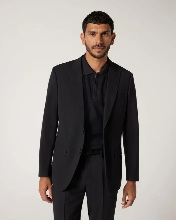 Politix Blazers Men Wool Blend Regular Stretch Premium Tailored Jacket Black