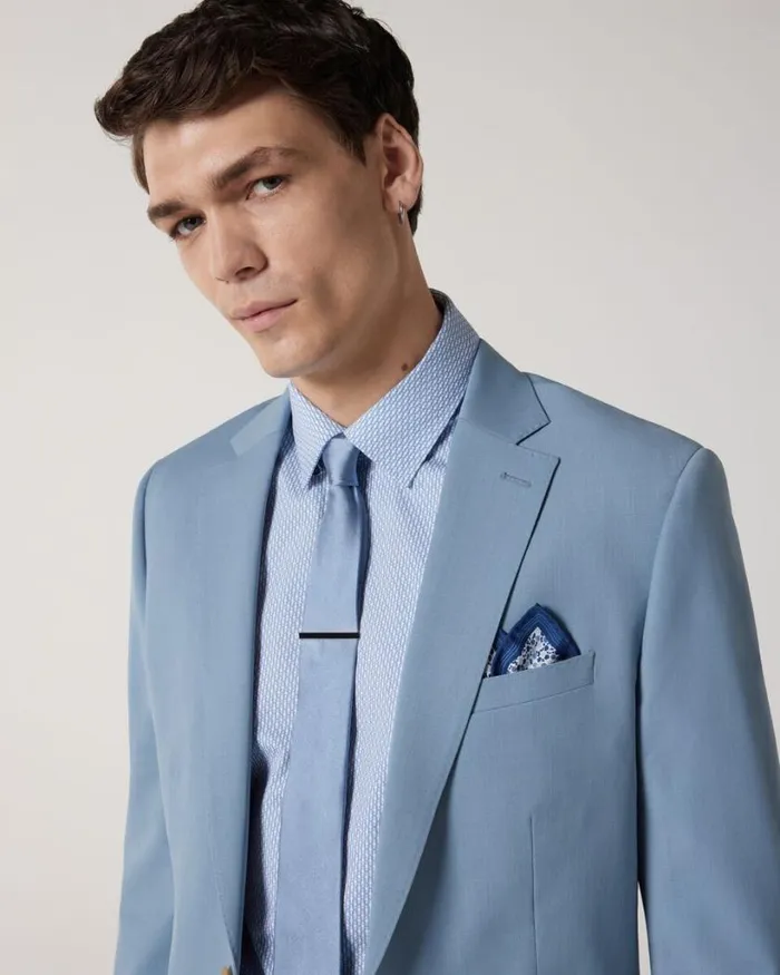 Politix Blazers Men Wool Blend Tailored Jacket Chalk Blue