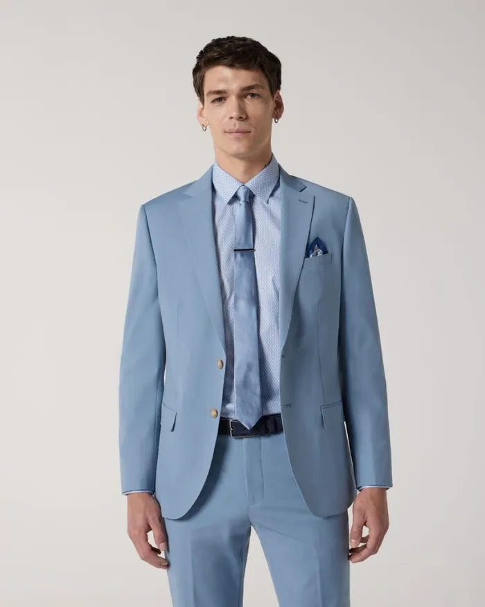 Politix Blazers Men Wool Blend Tailored Jacket Chalk Blue