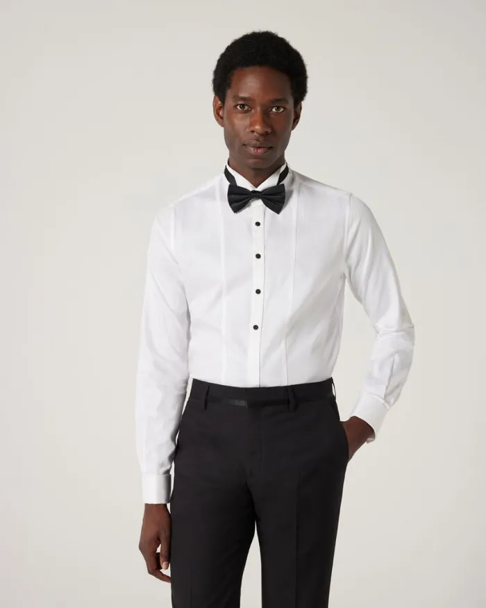Politix Formal Shirts Men Long Sleeve Fly Collar Shirt White