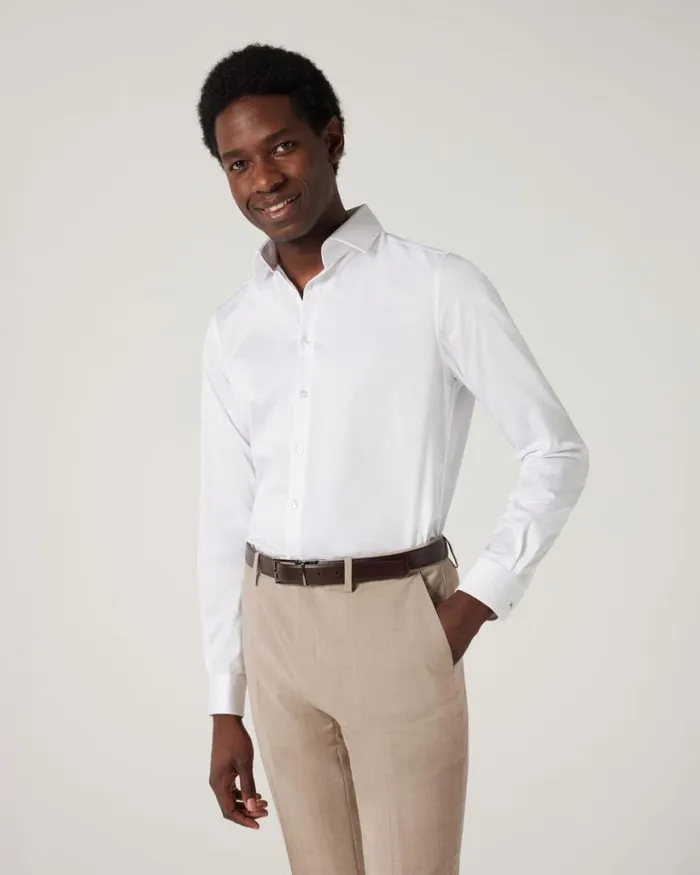 Politix Formal Shirts Men Slim Sateen Long Sleeve Shirt White