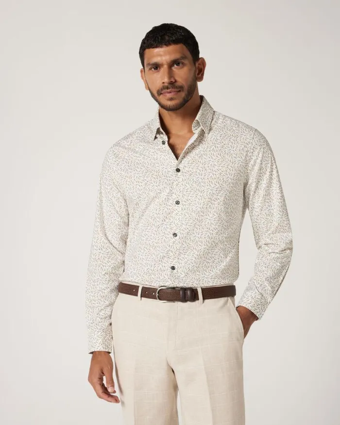 Politix Formal Shirts Men Slim Stretch Floral Long Sleeve Shirt Khaki