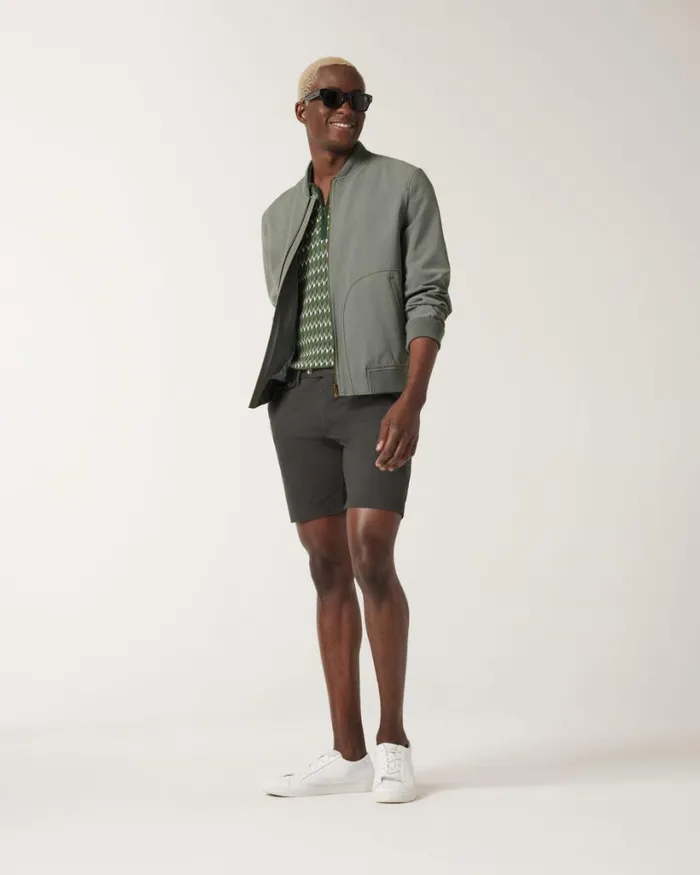 Politix Knitwear Men Geometric Zipup Collar Polo Green