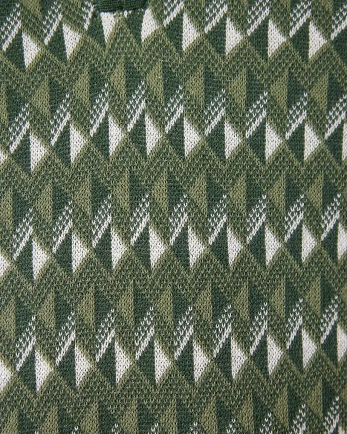 Politix Knitwear Men Geometric Zipup Collar Polo Green