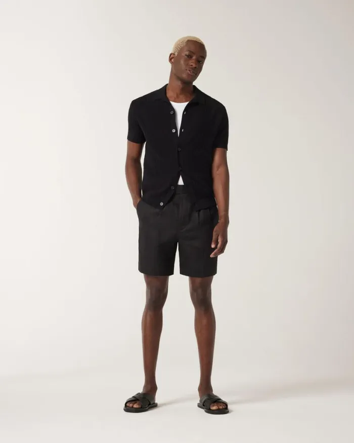 Politix Knitwear Men Stripe Texture Buttondown Shirt Black