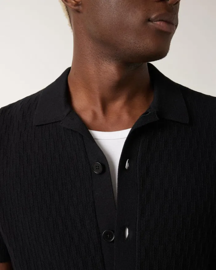 Politix Knitwear Men Stripe Texture Buttondown Shirt Black
