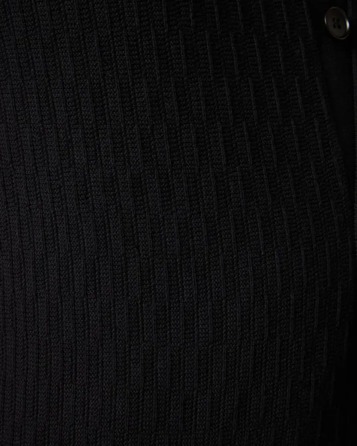 Politix Knitwear Men Stripe Texture Buttondown Shirt Black