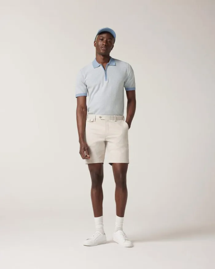 Politix Knitwear Men Textured Knit Zip Polo Light Blue