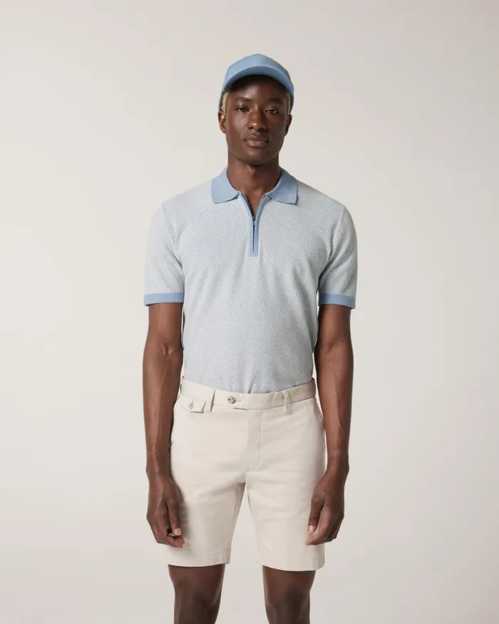 Politix Knitwear Men Textured Knit Zip Polo Light Blue