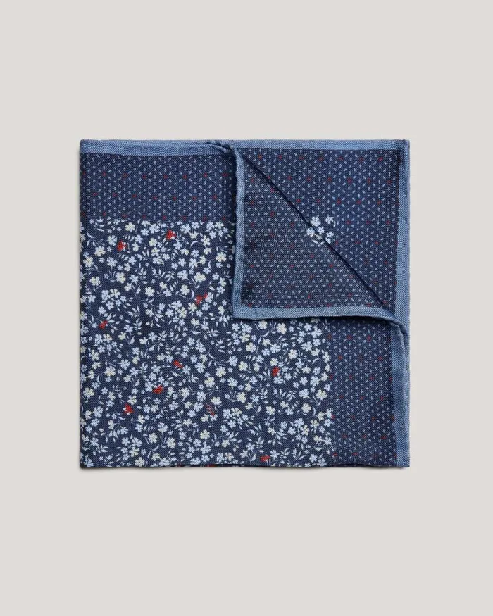 Politix Pocket Squares Men Ditsy Floral Printed Pocket Square With Contrast Border Navy