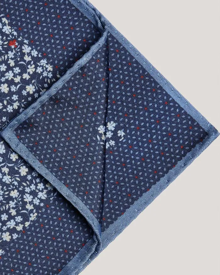 Politix Pocket Squares Men Ditsy Floral Printed Pocket Square With Contrast Border Navy