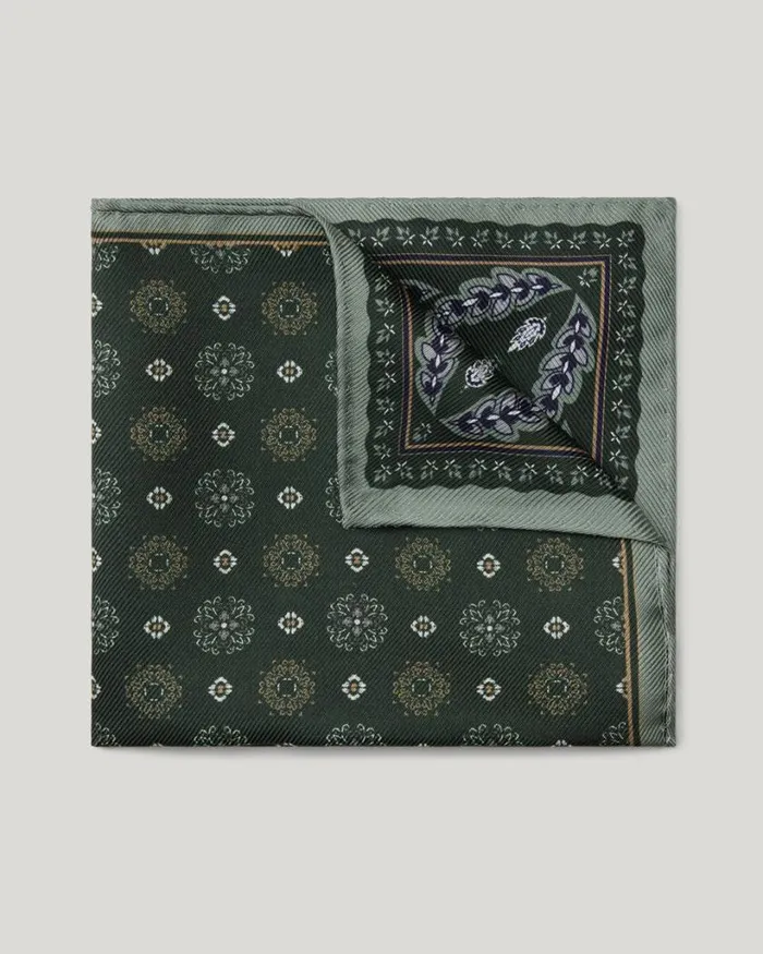 Politix Pocket Squares Men Double Sided Printed Pocket Square Dark Green