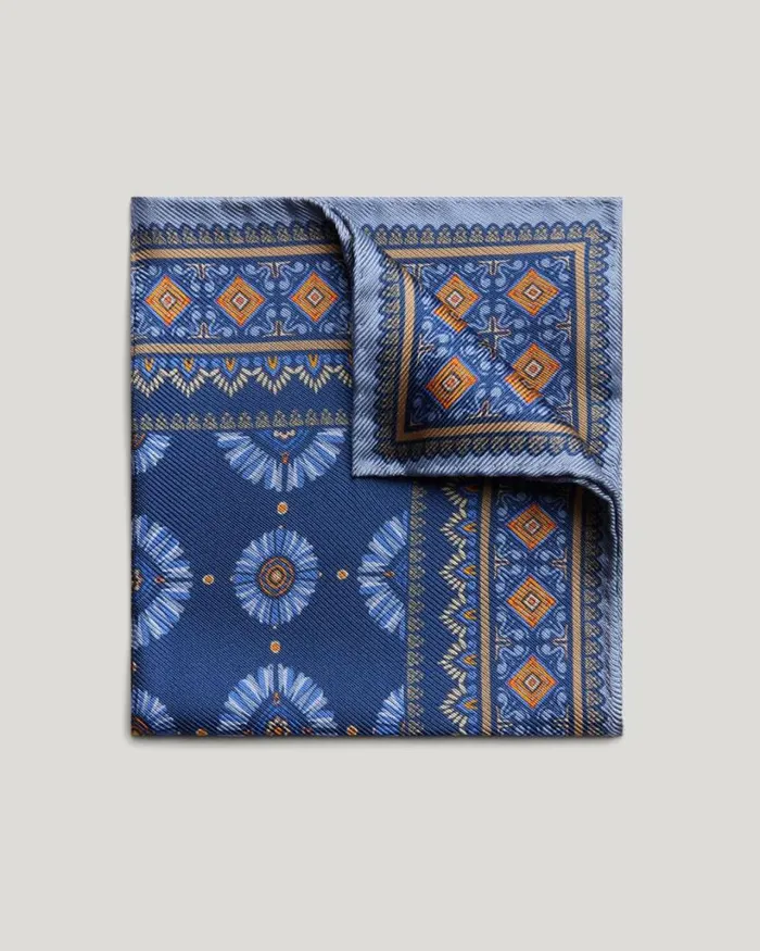 Politix Pocket Squares Men DoubleSided Printed Silk Pocket Square Blue