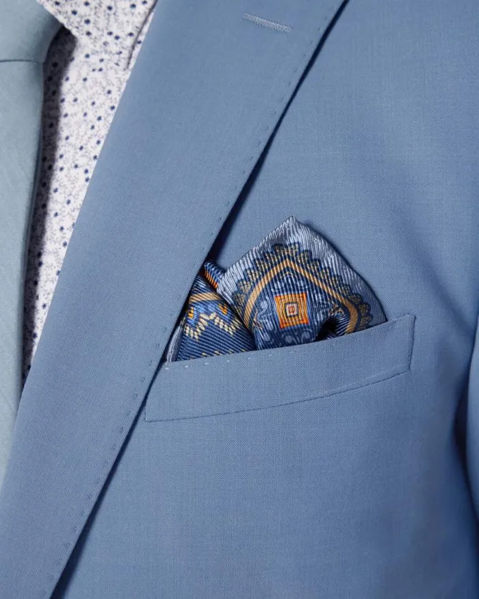 Politix Pocket Squares Men DoubleSided Printed Silk Pocket Square Blue